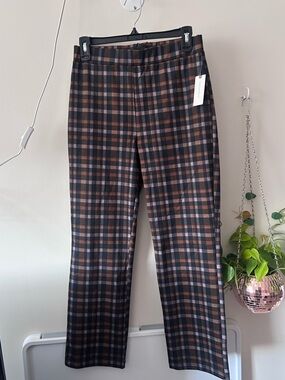 Anthropologie Plaid Straight-Leg Chinos in Brown & Black